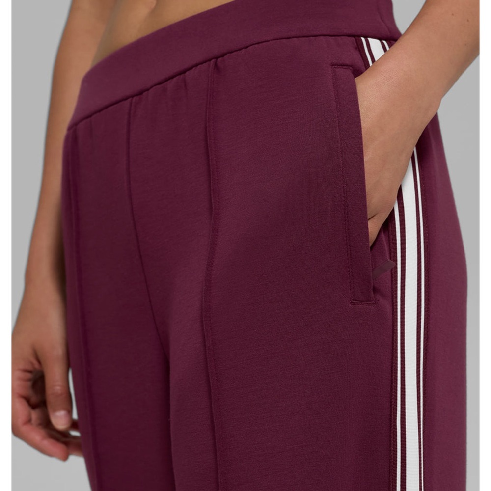 NWT Alo Track Star Wide Leg Pant. Burgundy Wide-Leg Pants with White Stripes - Picture 4 of 8